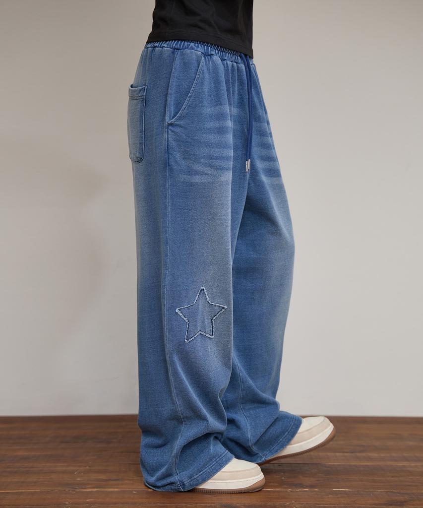 Yk Yk Applique Denim Sweatpants Medium Blue