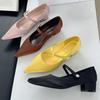 Elegant Designer Shallow Mid Heel Shoes Women Sexy Pointed Toe Buckle Pumps 2025 Summer Comfortable Office Shoe Zapatos De Mujer