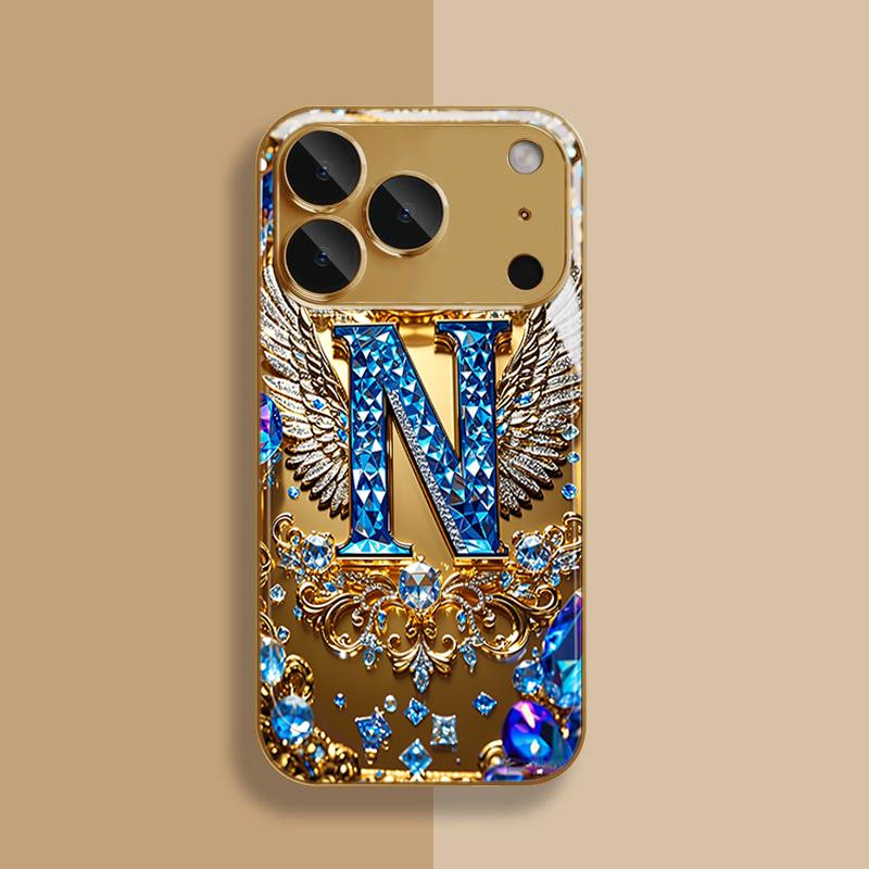 Niebieskie Diamentowe Skrzydła Litera N Etui ze Szkła Hartowanego na Telefon Dla iPhone 18 17 16 Pro Max 15 14 Plus 13 12 11 Pro Max 16E 17 Air Cover