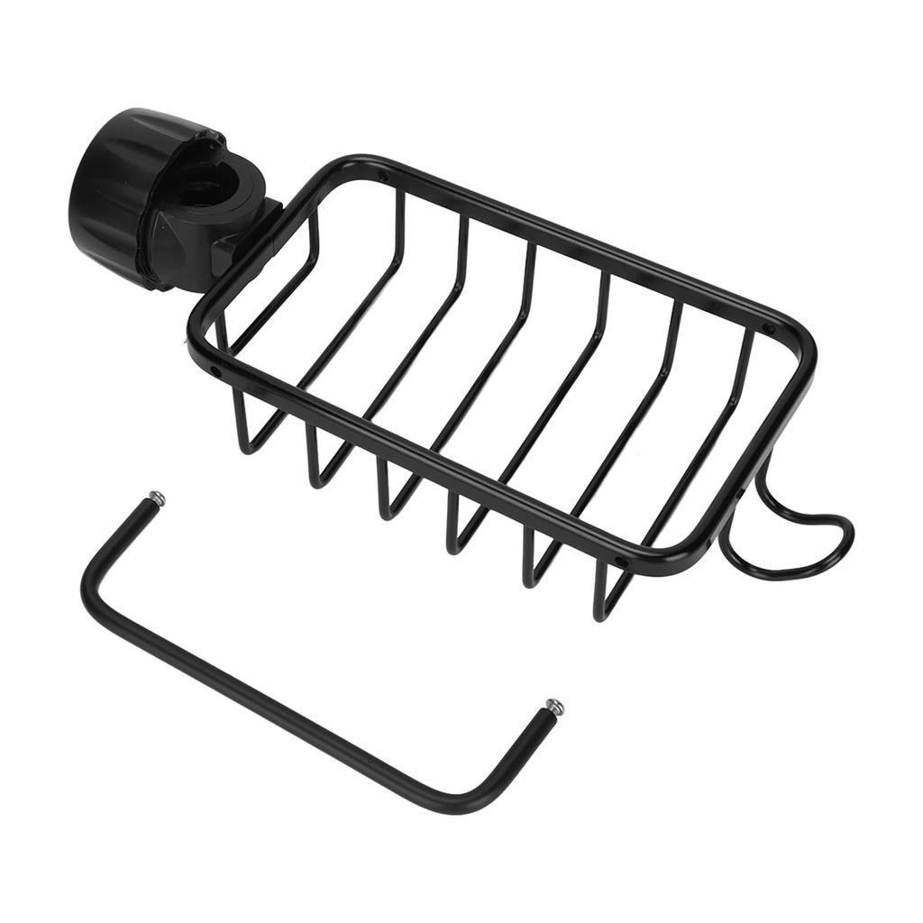 Kitchen Faucet Storage Rack Faucet Sponge Holder Hanging Drain Rack with Towel Shelf for Kitchen Sink Black