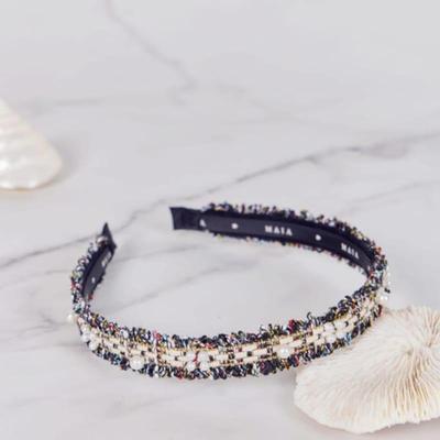Tweed Pearl Headband P - Black