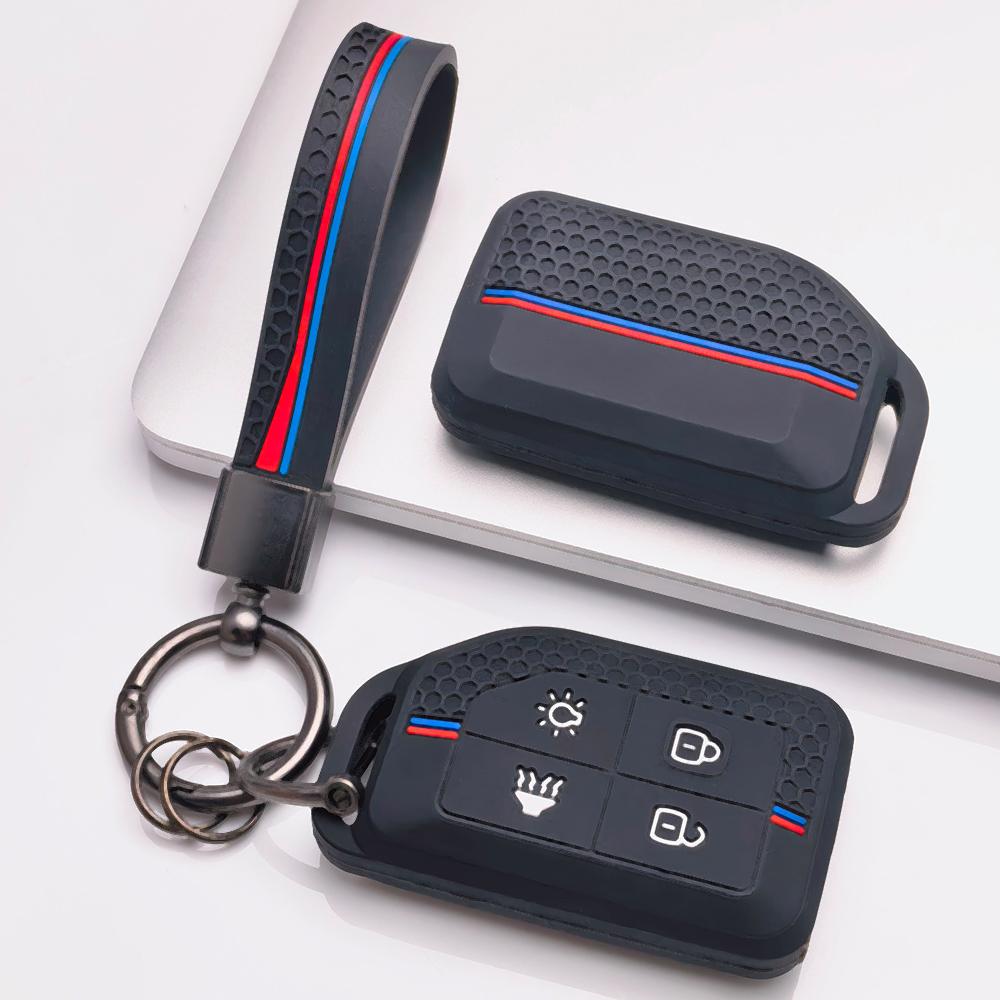 Soft Silicone Car Key Ring Strap for Volvo New FM FH Truck FH16 Honeycomb Texture Racing Stripe Key Ring Holder Protector Shockproof