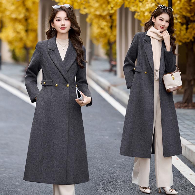 

Женское двубортное шерстяное пальто с лацканами - Осень/Зима Корейская мода XL (120-130 jin)