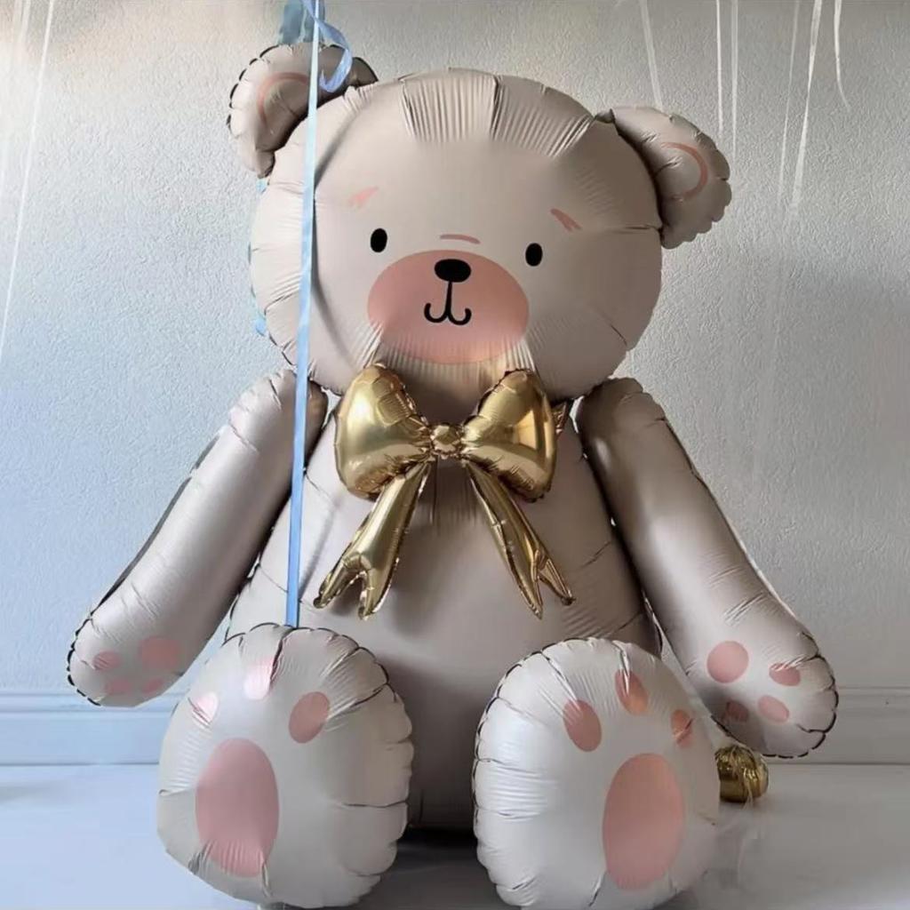 Bow Bear Aluminum Film Balloon Brown/Matte White Bear Balloon Birthday Wedding Shower Anniversary Decoration Birthday Gift