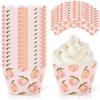 Whaline 36Pcs Strawberry Cupcake Wrappers Red Pink Strawberry Flower Cupcake Liners Decorative Cupcake Holders for Birthday Baby Shower Party Cake