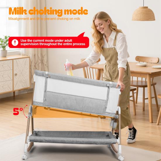 Height Adjustable Bedside Crib 3 In 1 Baby Bassinet Rocking Bassinet with Soft Mattress Wheels Bassinets 6 Adjustable Easy Folding Portable