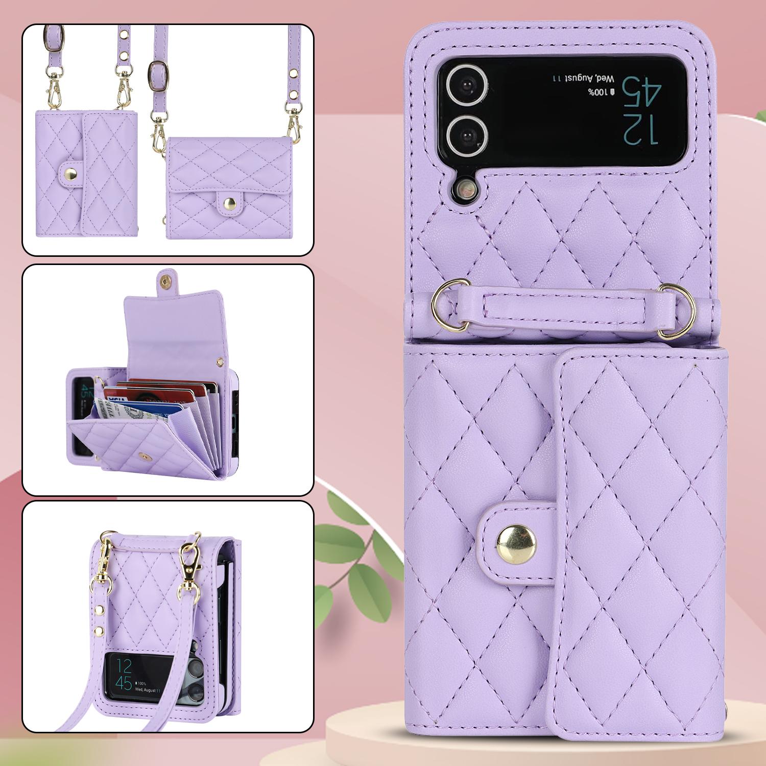 

Чохол для Coque Samsung Z Flip 4 Розкішний шкіряний тримач для шнурка Crossbody з магнітною застібкою Гаманець для телефону Galaxy Z Flip3 Case Strap зелений
