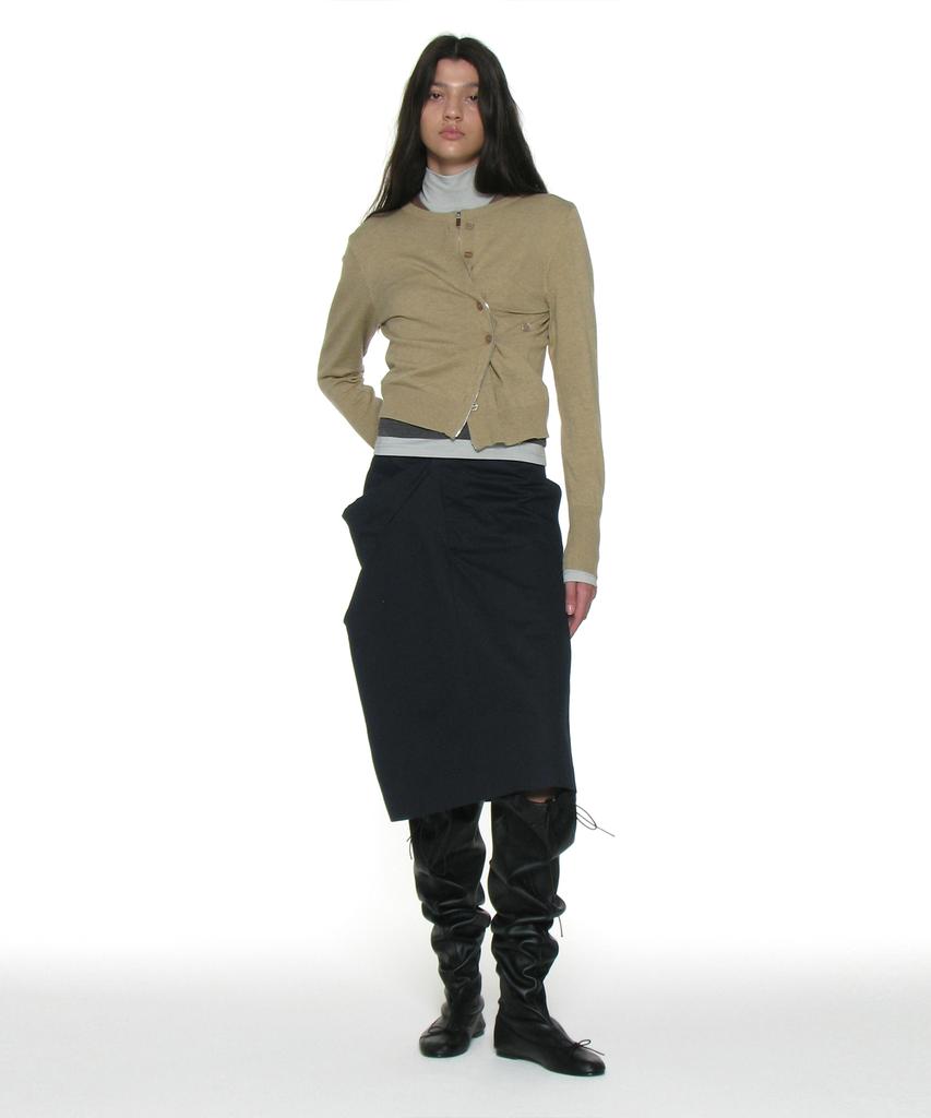 Partimento Woman Asymmetric Drape Panel Midi Skirt_Charcoal