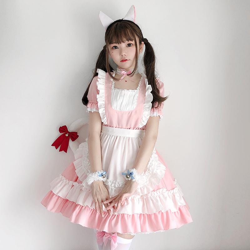 Rosa Katzen-Maid-Outfit Lolita Soft Girl Kleid, Maid-Outfit Cosplay Anime Rollenspiel