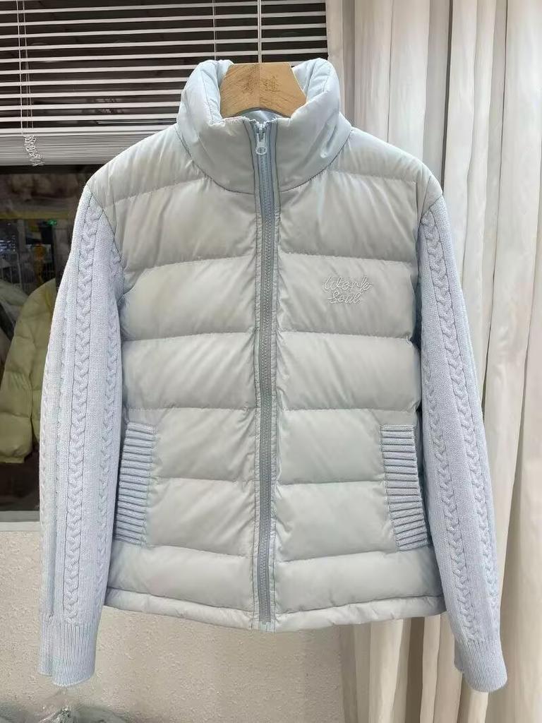 College Sweet Stand-Up Collar Splicing Knitted Down Jacket Female Students Versatile Design Warm Winter Fashion Jacket