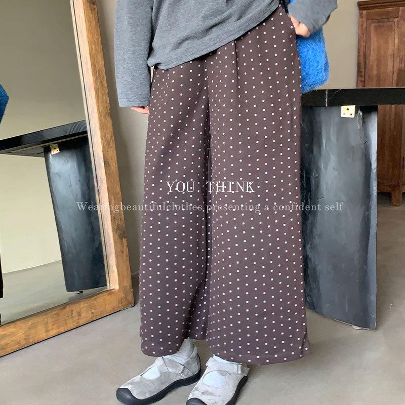 Thirteen Rows High-Waisted Polka Dot Velvet Pants - Winter Korean Style, Versatile and Casual Medium