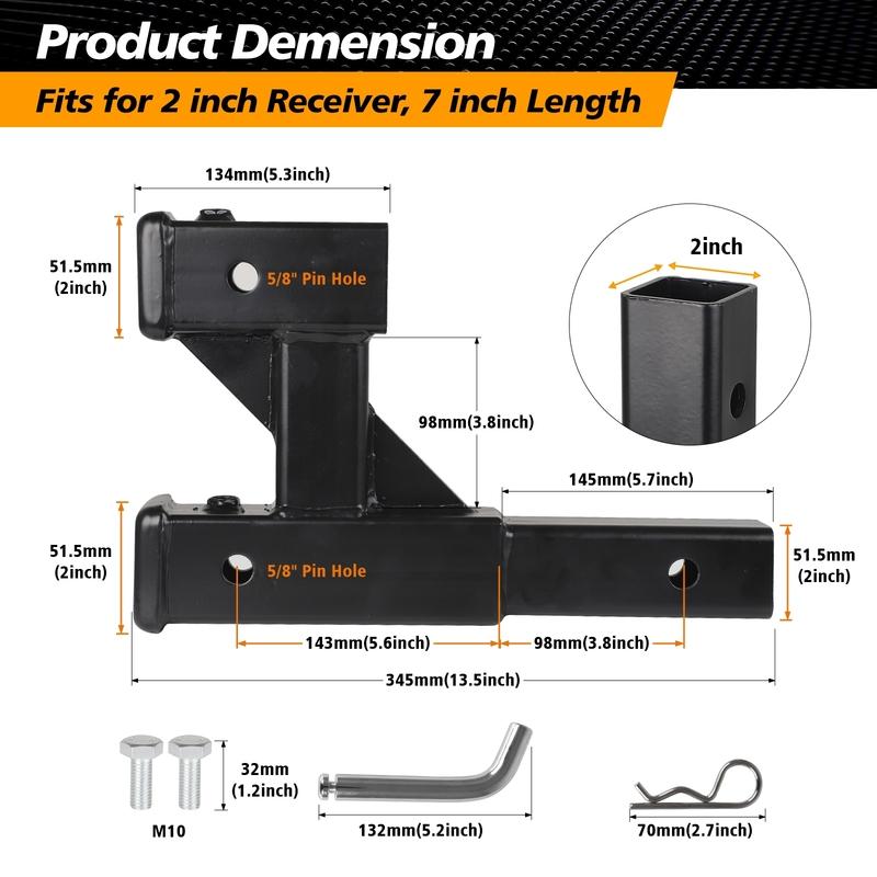 Double Dual Hitch Extension With Bolt Nut Kit Fits For 2" Extender To 10" Max Length Adjust 7-1/2 Inch Riser or Drop 4,000 Lbs