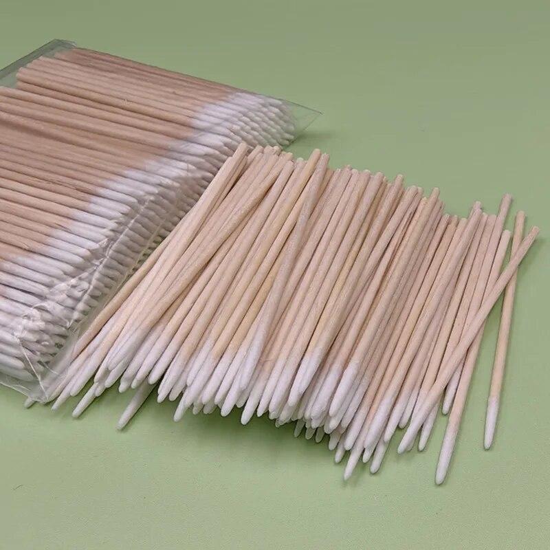 100/300 PCS/Ear Care Clean Wood Handle μυτερή άκρη κεφαλής βαμβακερό ημιμόνιμο τατουάζ βλεφαρίδων φρυδιών νήμα Beauty makeup Remove