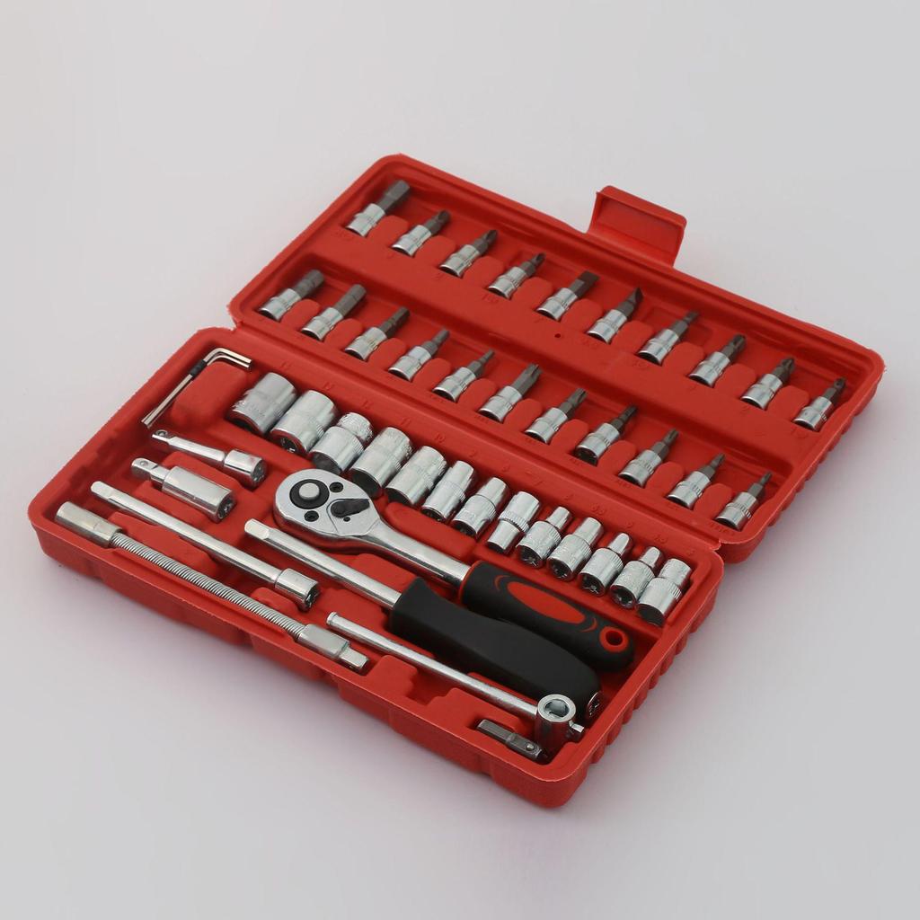 46-Piece Multi-Functional Ratchet Wrench and Socket Set for Car Repair