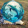 1PC Dolphin Stained Glass Automatic Open/Close Umbrella with Windproof, 8-Rib Sturdy Canopy, Durable Ribs, Fashionable Design,1248A