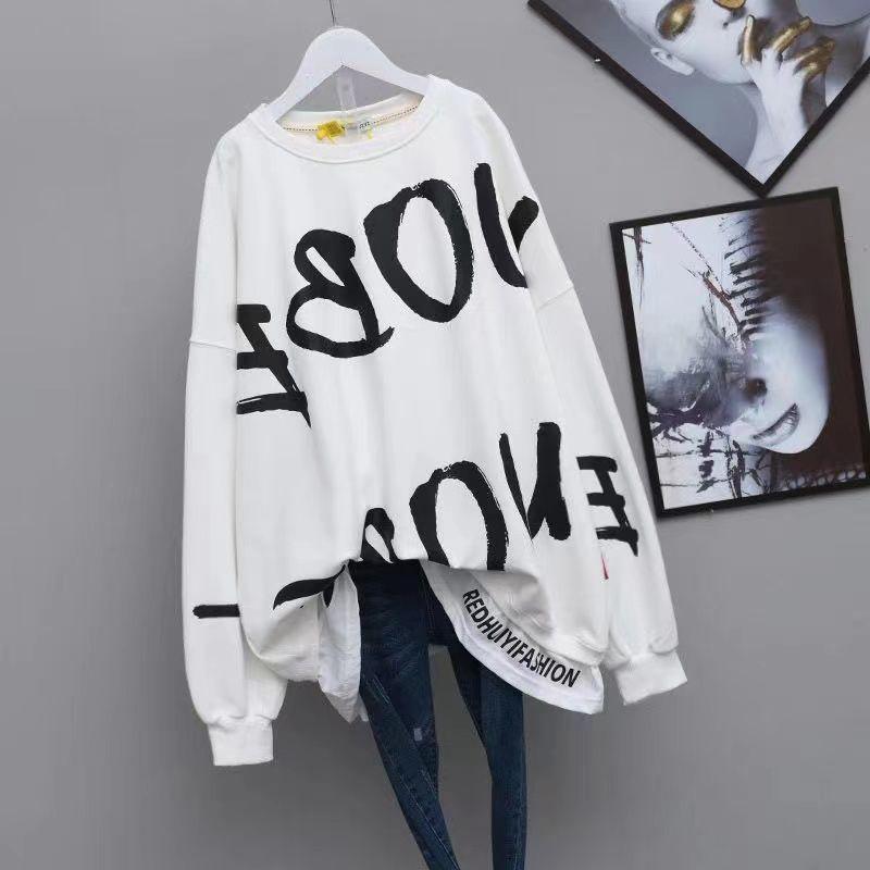 T-Shirt Femme Spring Letter T Shirt Women Black T Shirt Long Sleeve Oversized T-Shirts Tops Plus Size