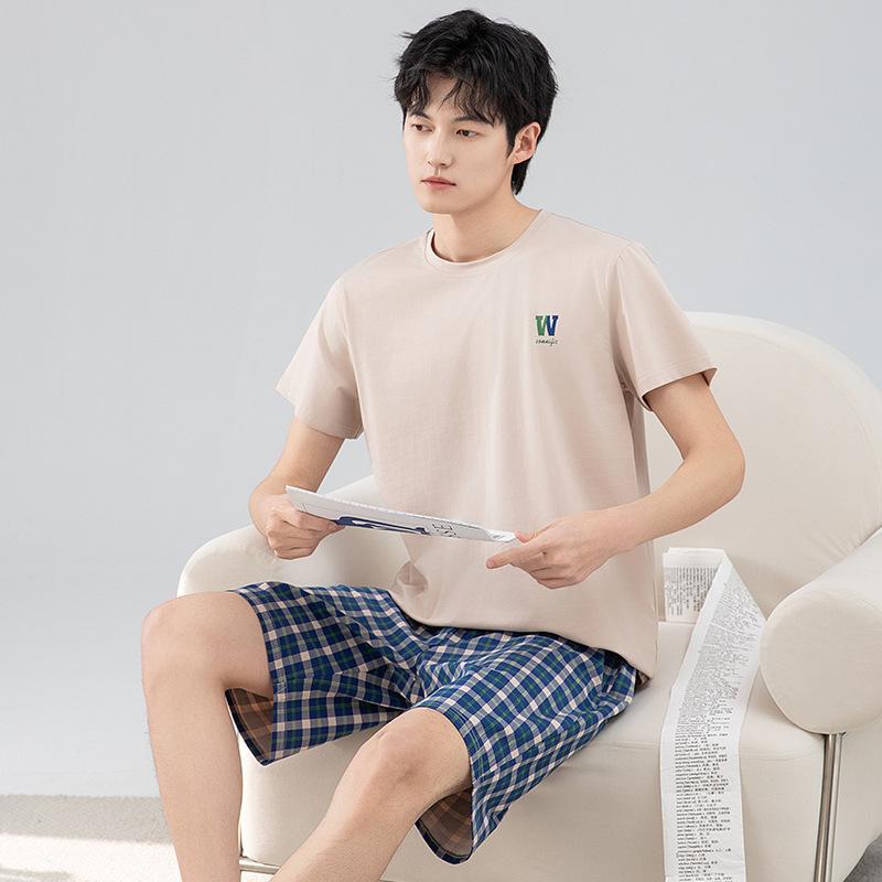 Pajamas Men's Summer Cotton Short Sleeve Shorts 1011 New Summer Thin Outer Wear Men's Large Size Loungewear Set
