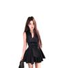 French Temperament Black Spice Girl Waist Lace Dress Women's Summer Pure Desire Wind Small Black Dress Knitted Fabric Zipper