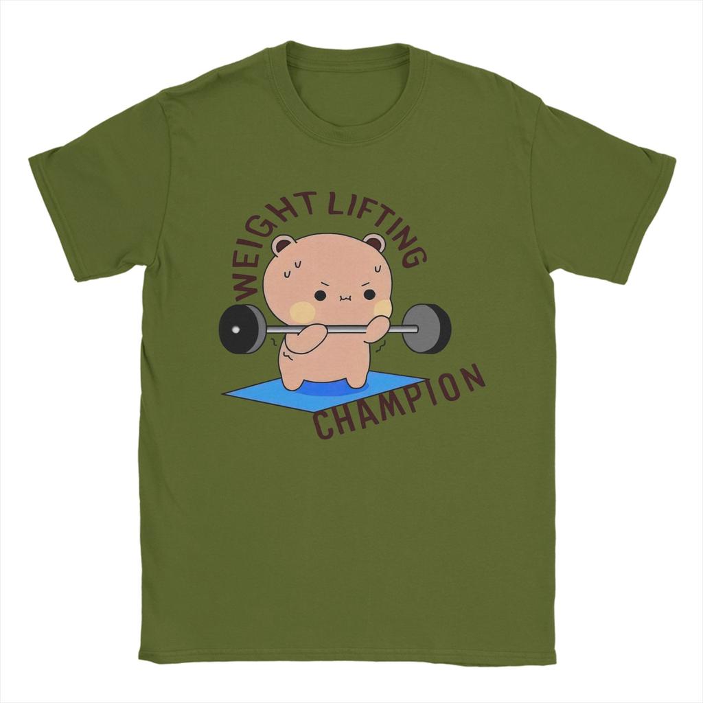 Fashion Bubu Weightlifting Bear Cute TShirt for Men O Neck 100 Cotton T Shirts Dudu Short Sleeve Tees Adult Clothing