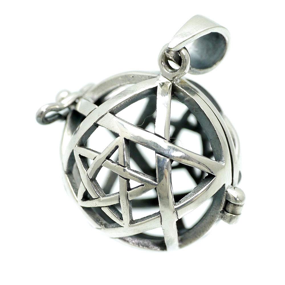 Silber Eins 925 Sterlingsilber Gamelan-Kugel Pentagramm Anhänger Top für Männer, Größe A4