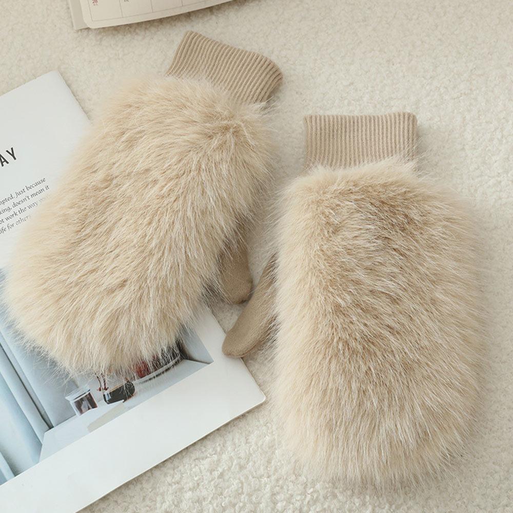 Women's Fashion Imitation Rabbit Fur Windproof Gloves Soft Thick Warm Winter Warm Gloves Lining Full Fingers Gloves Winter