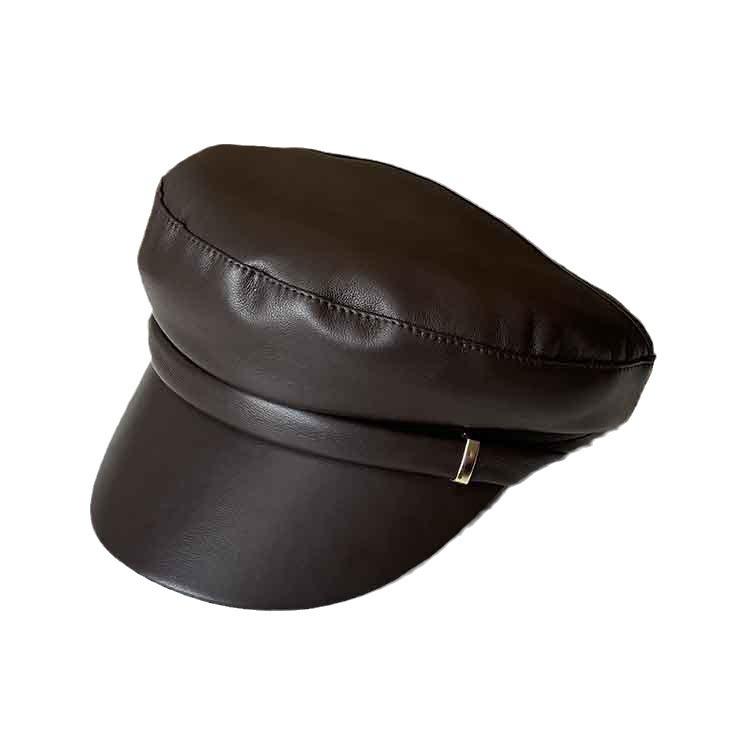 New Retro Pu Leather Octagonal Hat Women's Spring and Autumn Temperament Versatile Flat Top Face Little Painter Hat Newsboy Hat