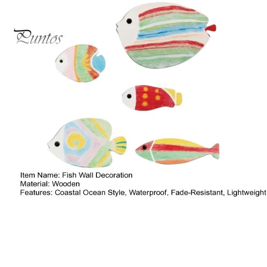 Ocean Theme Wall Art 5Pcs Wooden Fish Decor, Rainbow Striped Tropical Ornaments with 3D Kids Room Decoration Embossed Texture, Lightweight Coastal