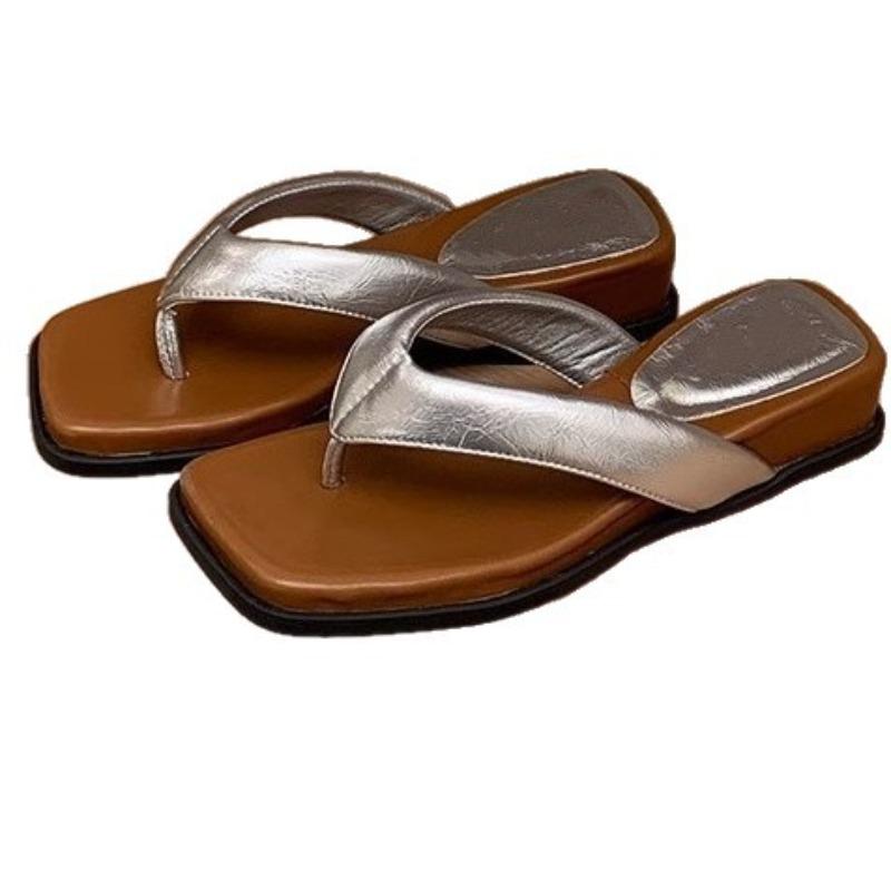 Sheepskin version of thick-soled flip-flops for women's summer wear new beach vacation wind small slope heel cold slippers