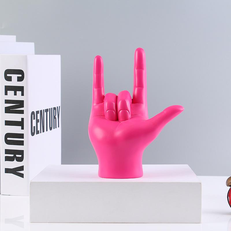 Contemporary Handmade Hand-painted Sculptures Irregular Shape Gesture Statue LOVE Peace Pose Resin Model Ornaments Angel Theme
