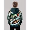 Boys' hooded pullover - long sleeved casual hoodie with dark green fishing bait pattern