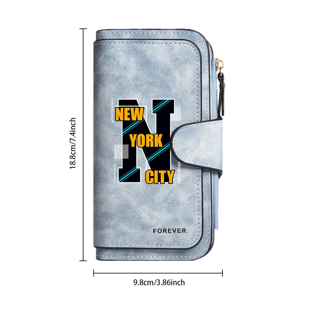 New York City Fashion Long Wallet Multi Card Slot Portable PU Leather Casual Daily Clutch Purse