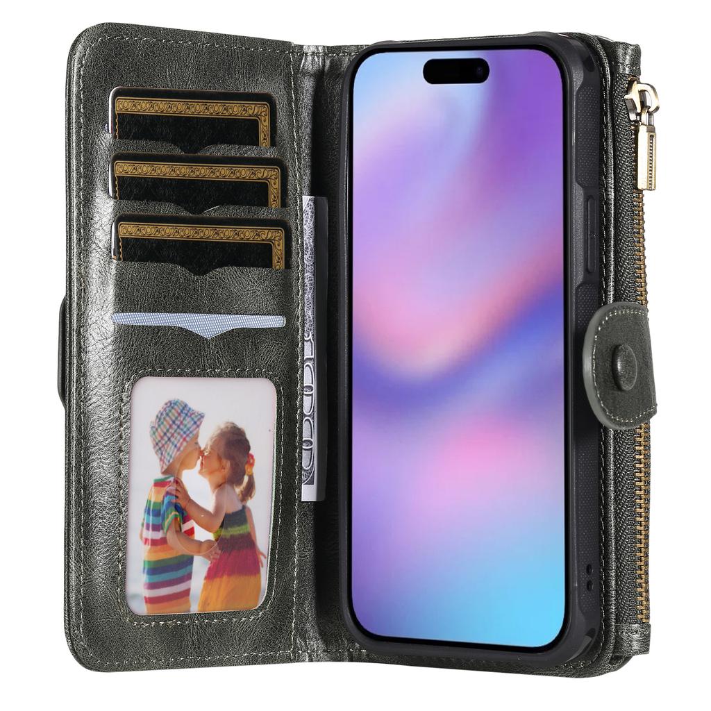 For iPhone 17 Air Phone Case PU Leather Zipper Wallet Detachable Cover