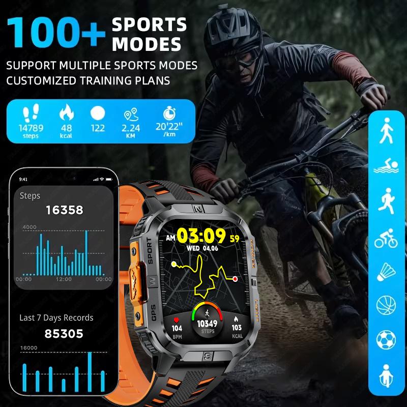New Professional GPS Outdoor Smart Watch Men Flashlight Compass Waterproof Military Sport Tracker Bluetooth Call Smartwatch