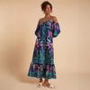 European and American Summer Models, Positioning Printing Suspenders, One-word Shoulder Off-the-shoulder Dress D04