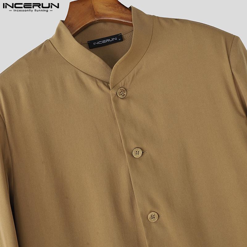 INCERUN Men Autumn Long Sleeve Buttons High Splits Long Coats Windbreaker