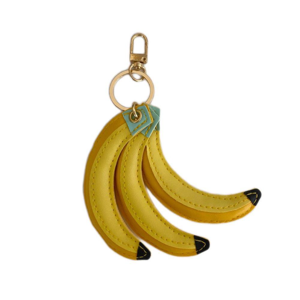Cute Fashion PU Leather Pendant Simulation Fruit Key Ring Fruit Banana Keychain  Small Gift