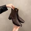 Short boots women's 2025 autumn and winter new square head thick heel middle heel Korean version sleeve versatile Martin commuter Chelsea boots