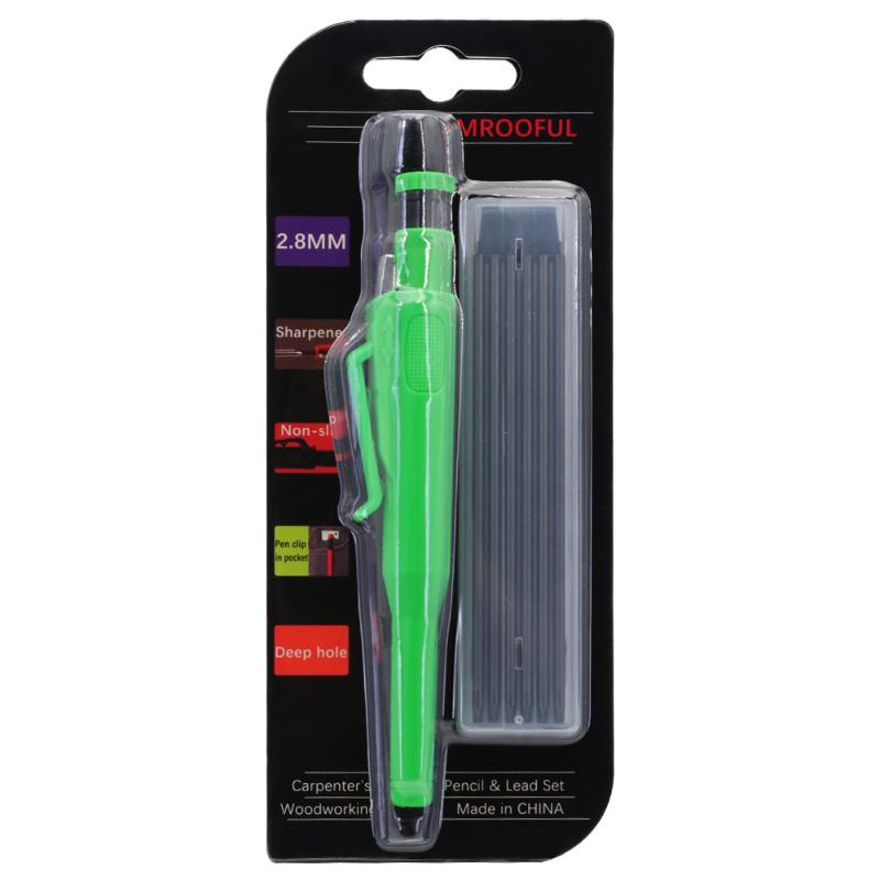 

2.8 Mm Carpenter S Pencil Set With Protective Cover And Sharpener 2B Leads Woodworking Tools Carpenter Engineers Supplies зелёный