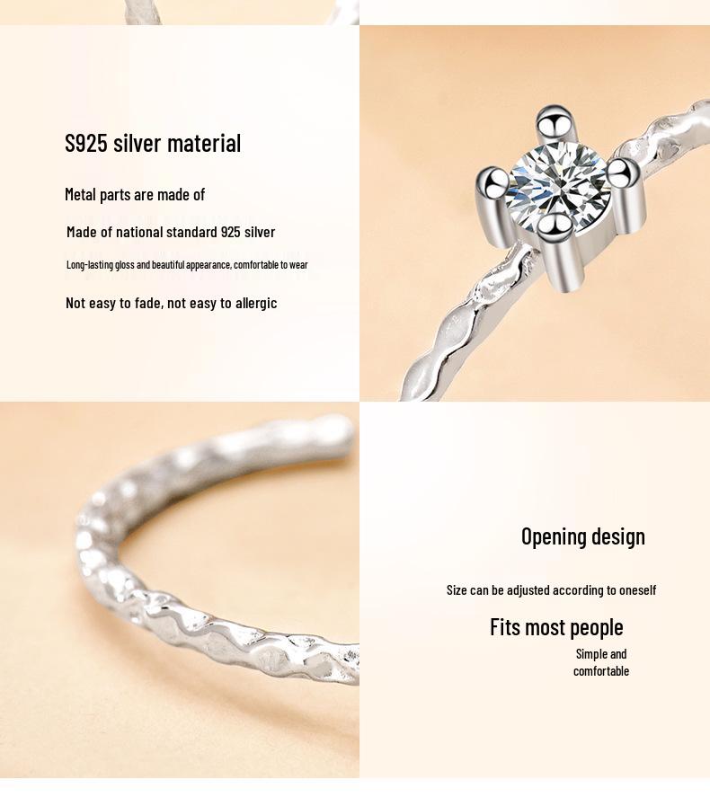 Korean Fashion S925 Sterling Silver Zircon Open Ring for Women