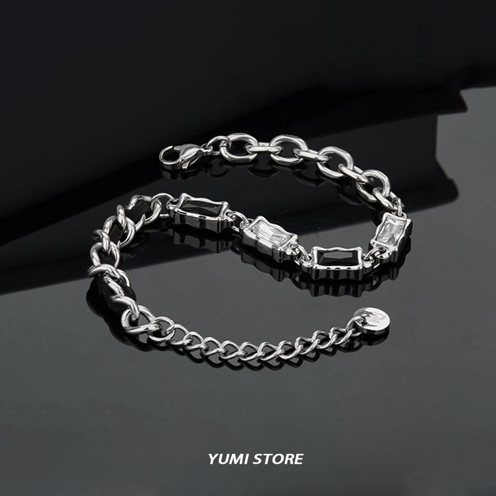 Fashion Black White Zircon Splicing Bracelet For Man Hip Hop Luxury Titanium Steel Non Fading Couple Bracelet Wholesale