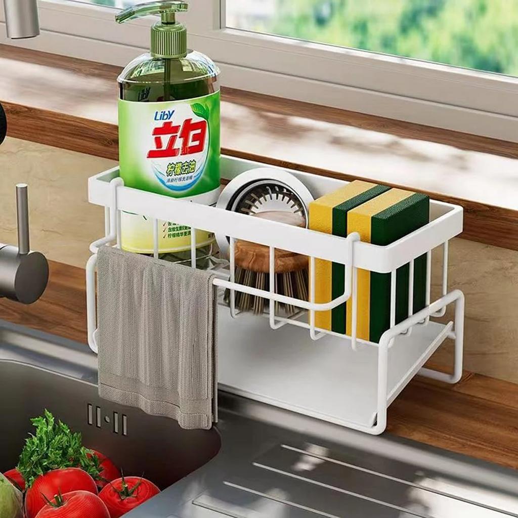 2025 Dishwashing Countertop Storage Sink Shelf Multifunctional Sponge Detergent Rag Draining Rack Kitchen Organizer