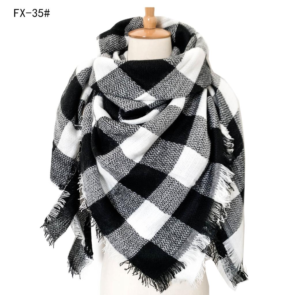 Factory Direct Sales Foreign Trade Autumn/winter New Neck Scarf, Imitation Cashmere Acrylic Black Beige Plaid Square Scarf, Women's Shawl