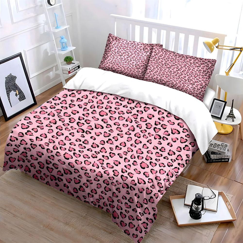 "Pink Leopard Print Decor Set" Soft Skin-Friendly Bedding Set Includes 1 Duvet Cover And 2 Pillowcase Gift