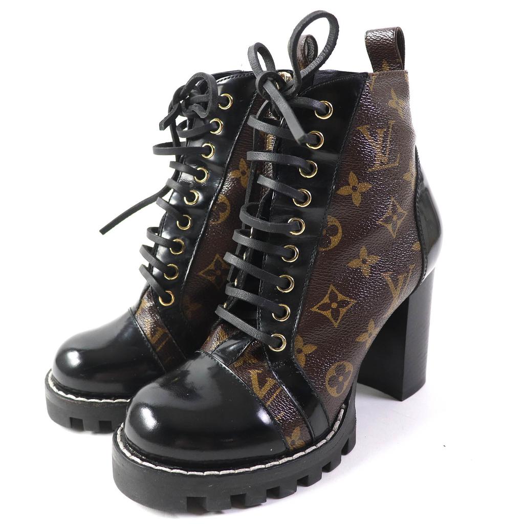 Great LOUIS VUITTON Ankle boots Leather monogram lace-up leather Women 36 G34085 Used