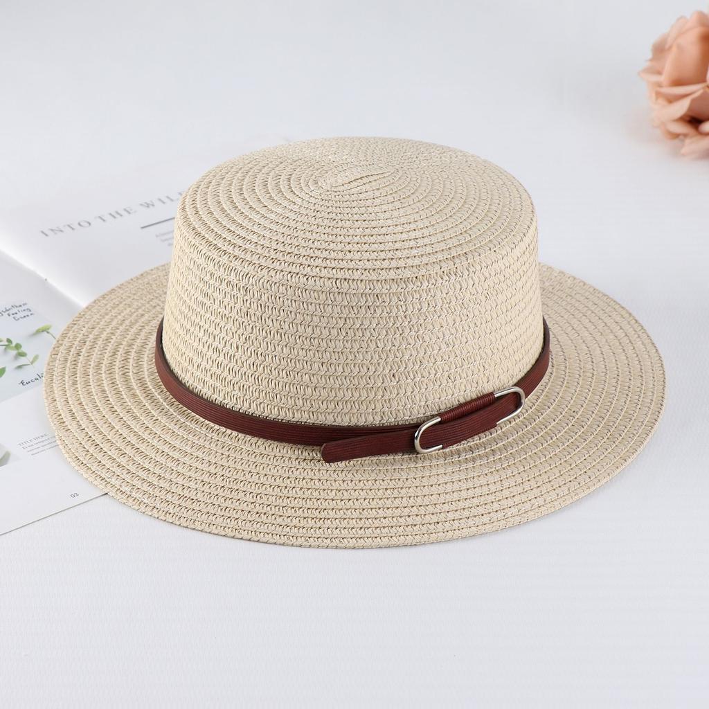 Summer women's vacation seaside cool hat rhinestone letter belt personalized British style retro flat top sun hat