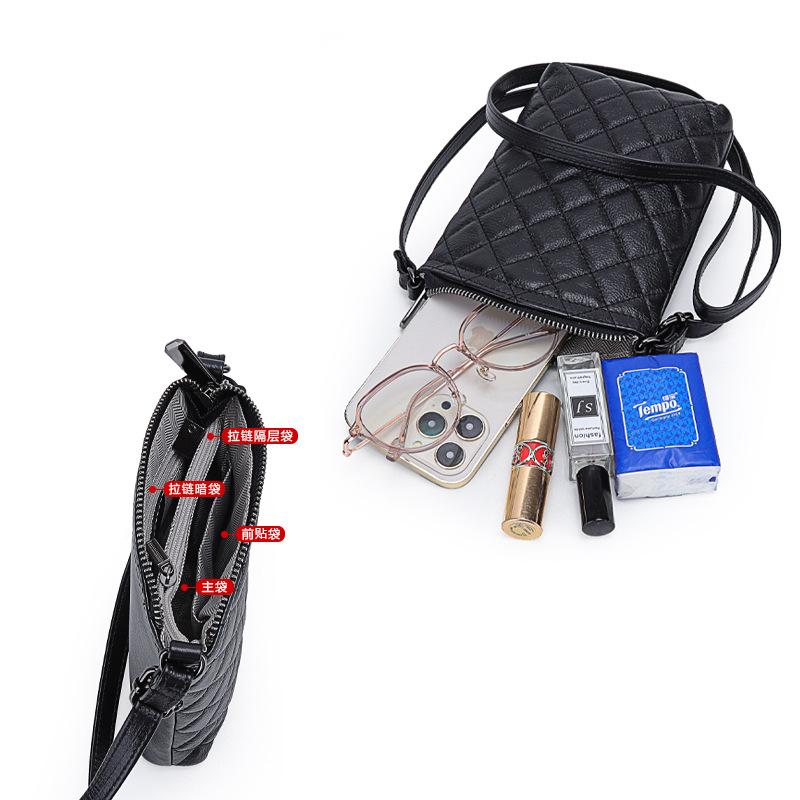 Bag Women'S Bag Genuine Leather Women'S Fashion Diamond Middle-Aged Mother First Layer Cowhide Crossbody Shoulder Mobile Phone Bag Woman