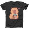 Cute Capybara Kawaii Anime Drinking Bubble Tea Lover Girls T-Shirt, Sweatshirt, Hoodie for Men Women Kids Made In Canada Black