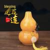 Beige Jade Gourd Stone Ornament with Auspicious Clouds - Handcrafted Gift for Office or Business