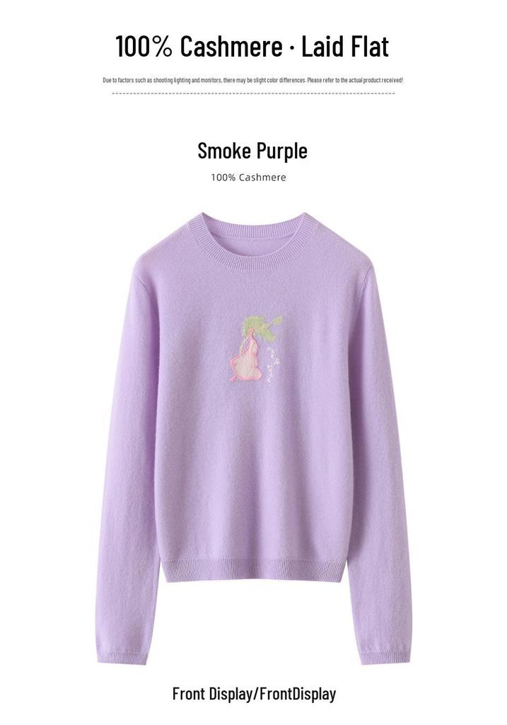 New Stylish Women's 100% Cashmere Embroidered Round Neck Pullover Sweater - Warm & Versatile Winter Knit