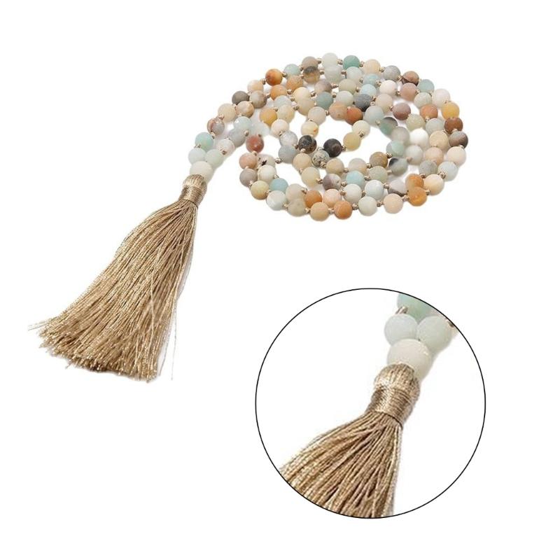 Meditation Necklace with 108 Prayer Beads Long Tassels Yoga Jewelry Mindfulness Necklace for Men or Women